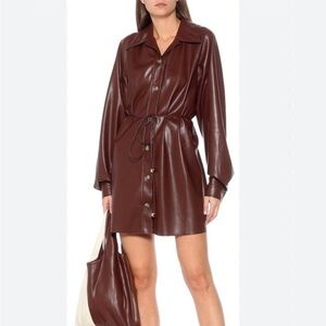 Nanushka Women's Vegan Leather Long Sleeve Brown Dress size M